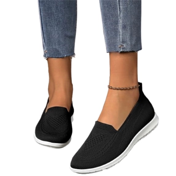 Womens Breathable Knitted Mesh Slip on Walking Shoes Comfortable Summer Casual Orthopedic Lightweight Mesh Non Slip Flat Sneakers,Black#36