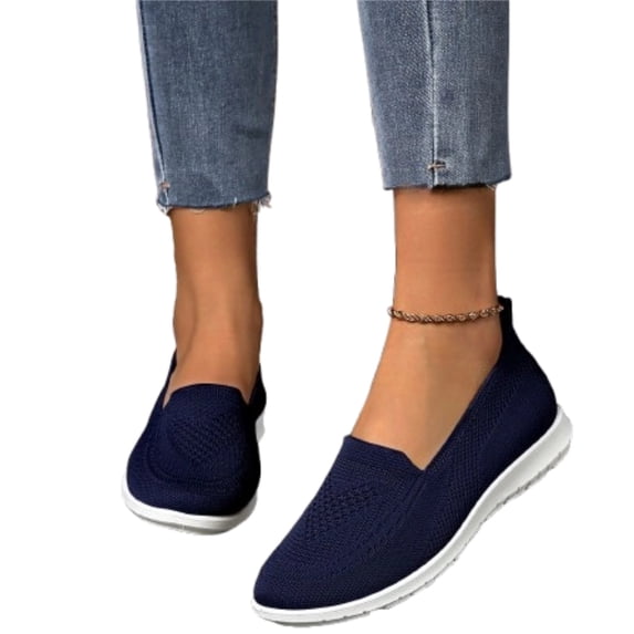 Womens Breathable Knitted Mesh Slip on Walking Shoes Comfortable Summer Casual Orthopedic Lightweight Mesh Non Slip Flat Sneakers,Royal Blue#43