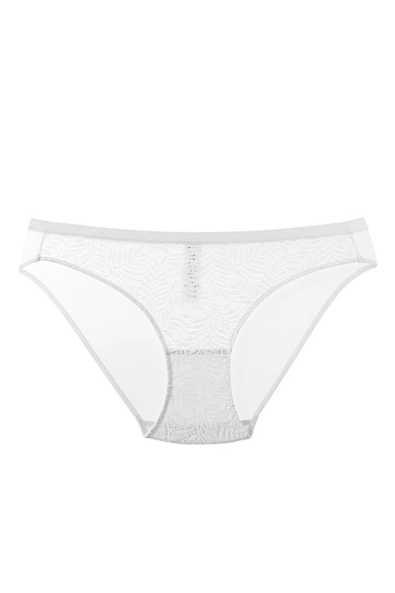 Womens Breathable Lace Panties for Everyday Wear - Ultra Soft No Show Underwear with Sheer Mesh, White, 1-Pack,Size L