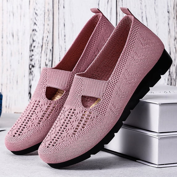 Womens Breathable Mesh Knit Loafers Soft Sole Orthopedic Walking Tennis Shoes Arch Support Slip On Casual Fashion Lightweight Flats Sneakers for Outdoor Office Work