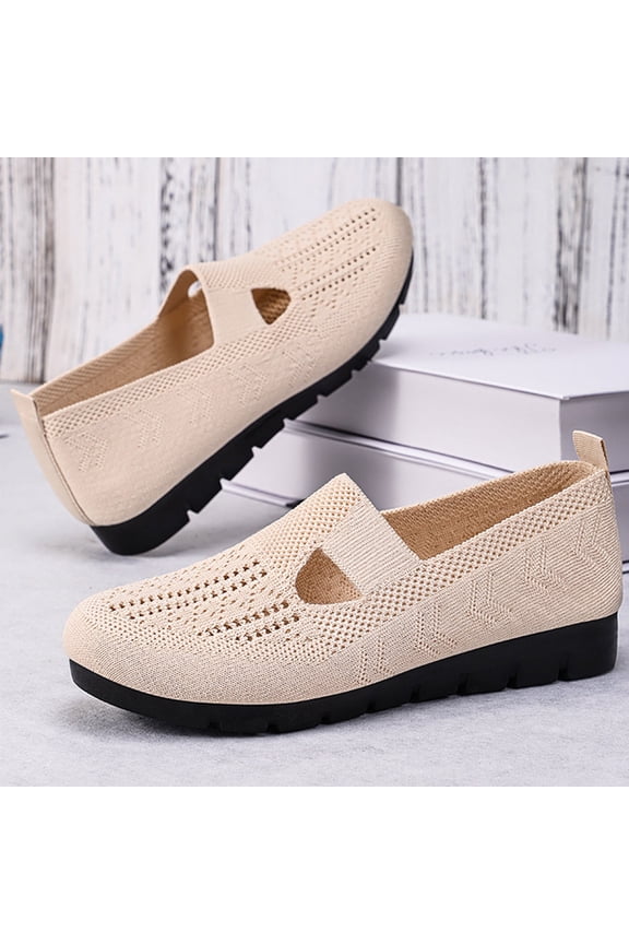 Womens Breathable Mesh Knit Loafers Soft Sole Orthopedic Walking Tennis Shoes Arch Support Slip On Casual Fashion Lightweight Flats Sneakers for Outdoor Office Work