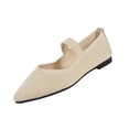 thumbnail image 1 of Womens Breathable Mesh Mary Jane Flats Slip-on Pointed Toe Comfortable Work Shoes Cushioned Insole Non-slip Outsole Beige,Size 5.5, 1 of 8
