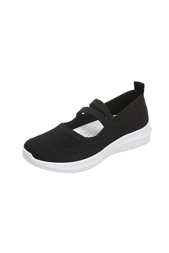 Womens Breathable Mesh Mary Jane Shoes Slip On Comfort Flats with Elastic Strap, All-Day Walking Shoes, Black,Size 40