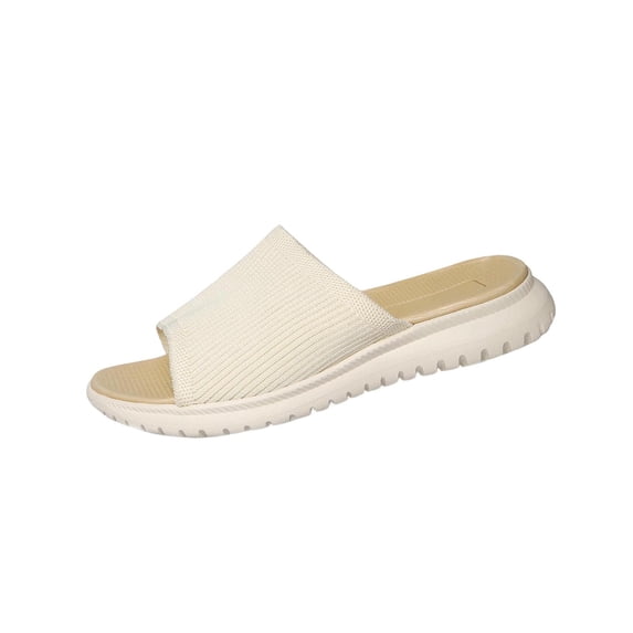 Womens Breathable Mesh Slip On Slide Sandals, Lightweight Cushioned Non-Slip EVA Sole, Beige,Size 7