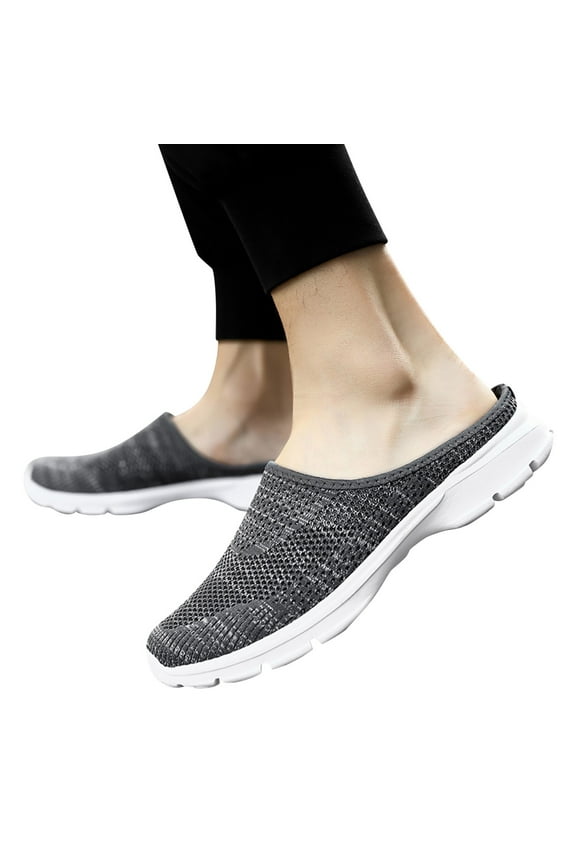 Womens Breathable Mesh Walking Mules Open Back Slip On Sneakers Knit Flat Lightweight Walking Shoes