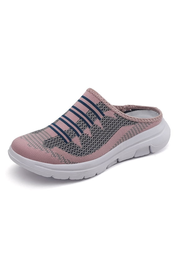Womens Breathable Mesh Walking Mules Sneakers Open Back Slip On Shoes(Pink,6)