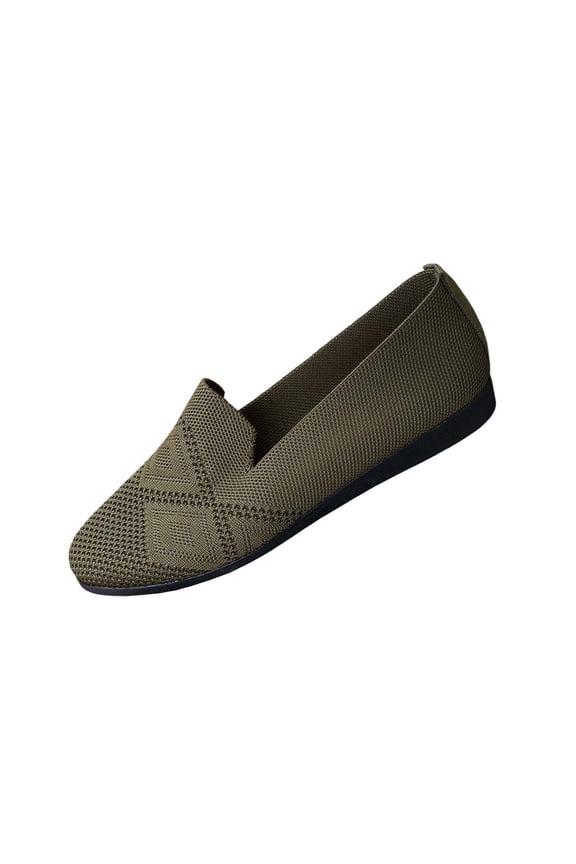 Womens Breathable Slip On Loafers - Mesh Knit Comfortable Memory Foam Flat Walking Shoes Army Green,Size 9.5