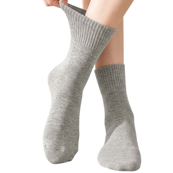 Womens Breathable Socks Loose Fit Calf Length Comfortable Wide Scolid Color for Everyday Wear Light Gray