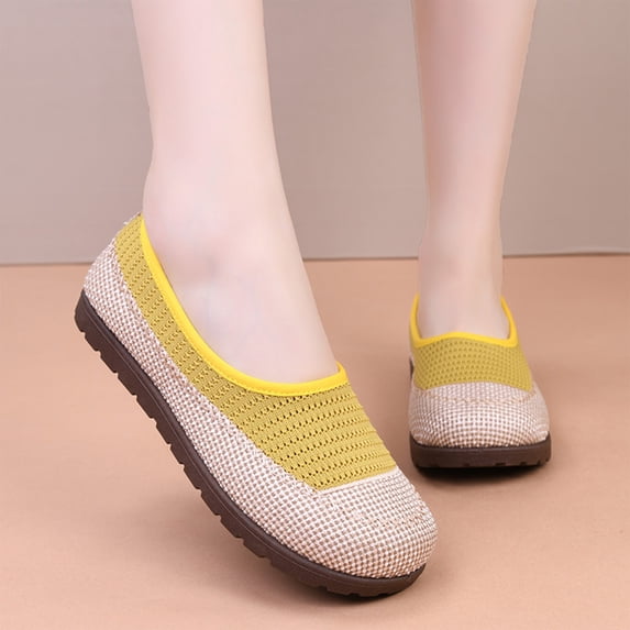 Womens Breathable Spliced Mesh Flat Shoes, Lightweight Slip On Round Toe Walking Loafers, Shock Absorbing Soft Anti Slip Daily Footwear