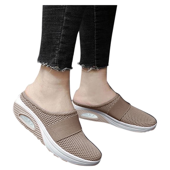 Womens Breathable Wedge Orthopedic Mesh Walking Shoes Open Back Slip On Sneakers Comfortable Dress Mules