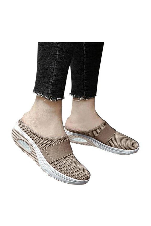 Womens Breathable Wedge Orthopedic Mesh Walking Shoes Open Back Slip On Sneakers Comfortable Dress Mules