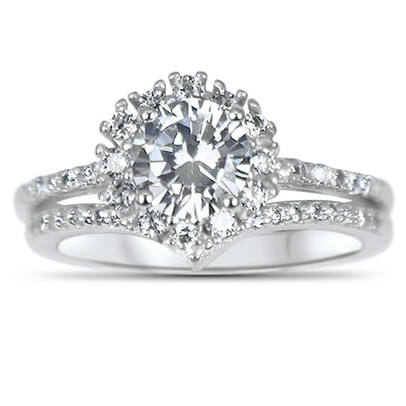 Womens Bridal Ring Set Round Brilliant Cut Sterling Silver CZ Wedding Band Engagement Ring Set 7