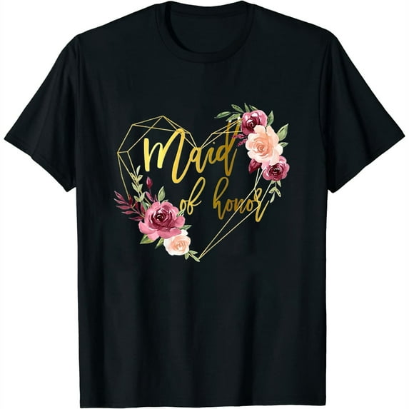 Womens Bridal Team Matching Floral Graphic Maid Of Honor T-Shirt Black X-Large