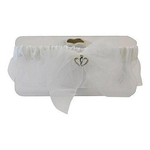 Womens Bridal Wedding Faux Rhinestone Hearts Organza Satin Bow Garter