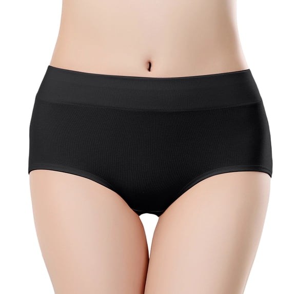Womens Brief Soft Underwear Breathable Panties Mid Waisted Stretchy Brief Black L