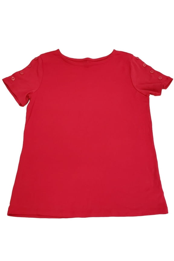 Womens Bright Apple Red Short Sleeve Buttons Casual Shirt Top T-shirt Medium