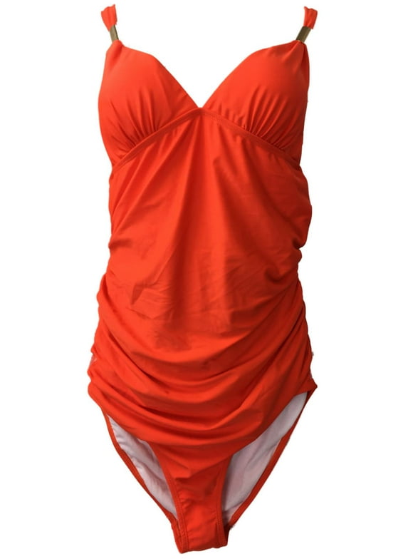 Womens Bright Orange Solid Color Single Piece Bathing Swimming Suit