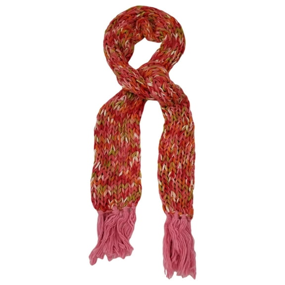 Womens Bright Pink Orange Green Multi-Color Crochet Chunky Knit Scarf Tassels
