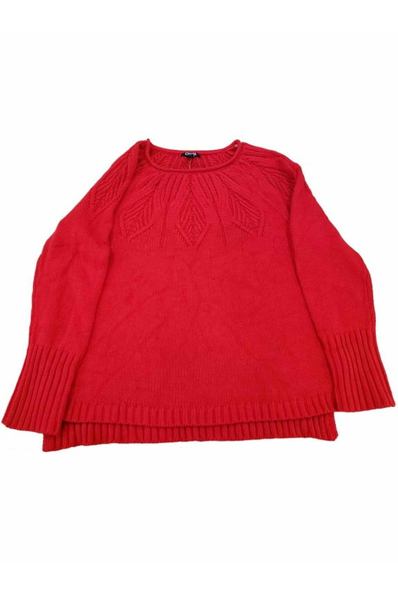 Womens Bright Red Long Sleeve Warm Cable Knit Winter Sweater L