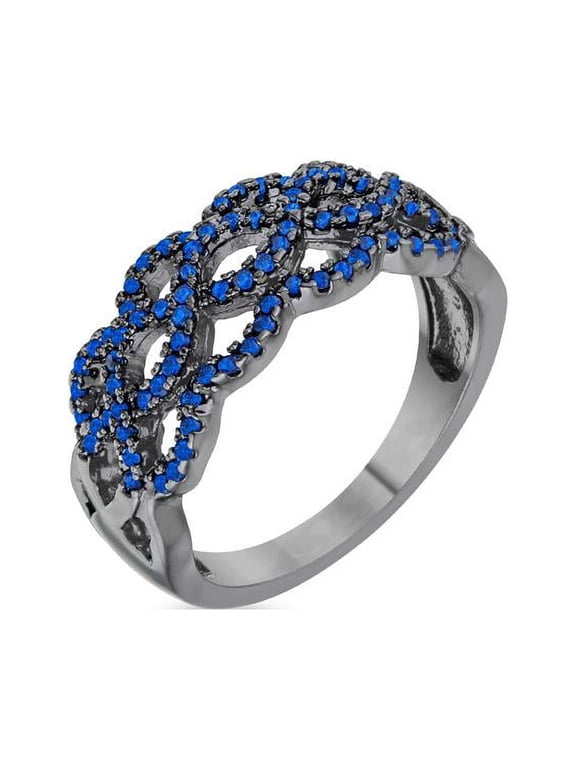 Womens Brina 0.4 CT Sapphire Cubic Zirconia Hematite Contemporary Twist Wide Ring - Size 5