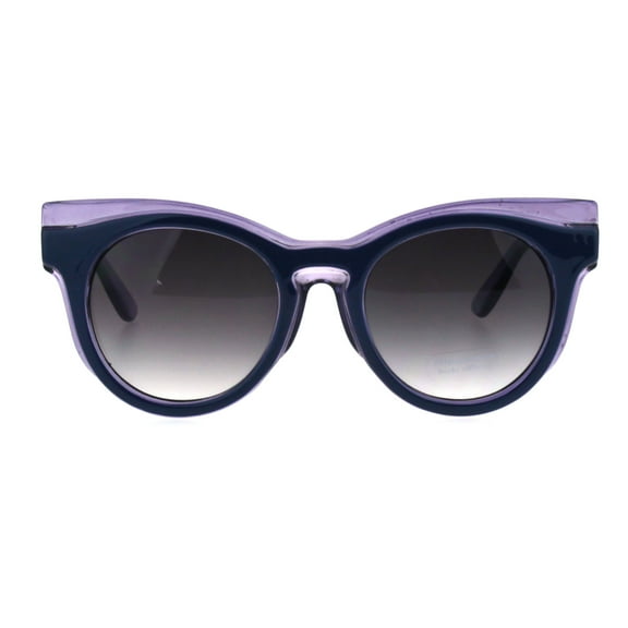 Womens Brow Diva Designer Cat Eye Round Plastic Retro Sunglasses Blue Purple