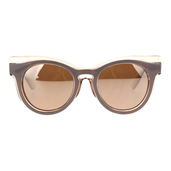 Womens Brow Diva Designer Cat Eye Round Plastic Retro Sunglasses Peach