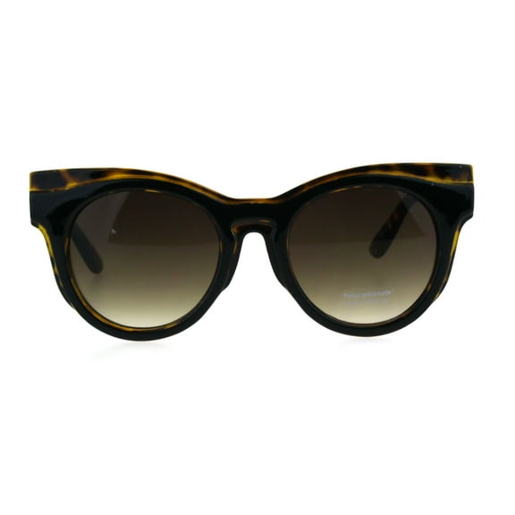 Womens Brow Diva Designer Cat Eye Round Plastic Retro Sunglasses Tortoise