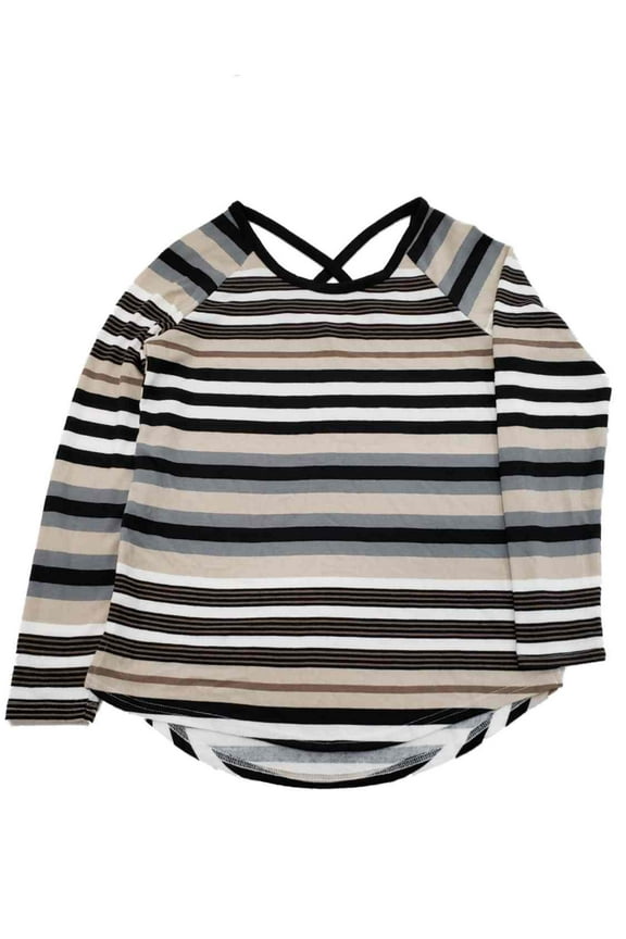 Womens Brown Black Grey Stripes Long Sleeve Shirt Top Lightweight Sweater 1X