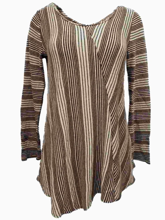 Womens Brown Black White Striped Long Sleeve Dressy Sweater S