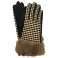 thumbnail image 1 of Womens Brown Houndstooth Faux Fur Stretch Fit Texting & Tech Touchscreen Gloves, 1 of 2