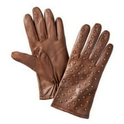 Womens Brown Leather Gloves with Metal Stud Fronts Small/Medium