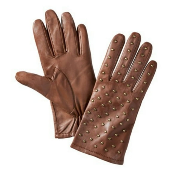 Womens Brown Leather Gloves with Metal Stud Fronts Small/Medium