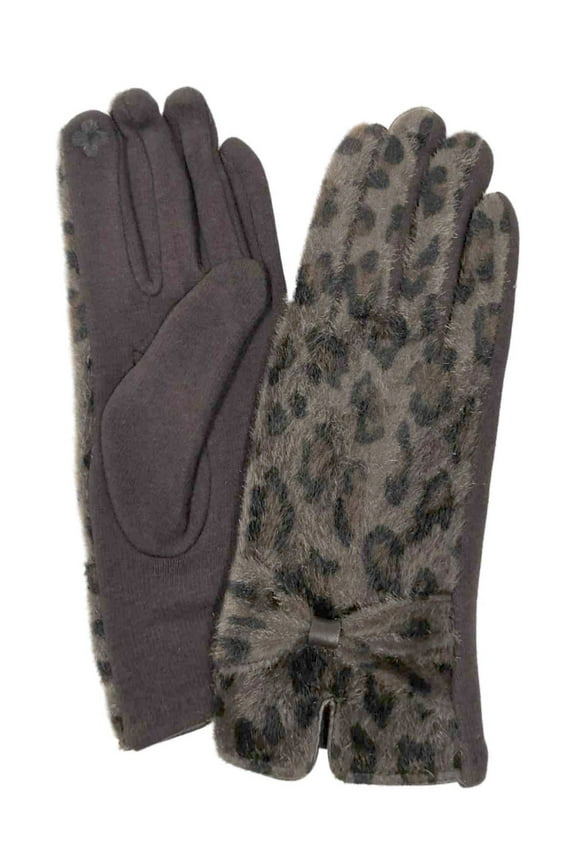 Womens Brown Leopard Print Faux Fur Stretch Fit Text & Tech Touchscreen Gloves