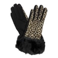 thumbnail image 1 of Womens Brown Leopard Print & Faux Fur Stretch Fit Text & Tech Touchscreen Gloves, 1 of 1