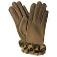 thumbnail image 1 of Womens Brown Leopard Print Faux Fur Stretch Fit Texting & Tech Touchscreen Gloves, 1 of 1