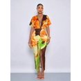 thumbnail image 1 of Womens Brown Lily Print Deep V-Neck Maxi Dress With Side Slit And Ruched, 1 of 6