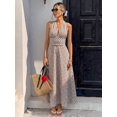 thumbnail image 1 of Womens Brown Plaid Halter Maxi Dress, Sleeveless Wrap V-Neck Summer, 1 of 4