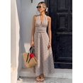 thumbnail image 1 of Womens Brown Plaid Halter Maxi Dress, Sleeveless Wrap V-Neck Summer, 1 of 6