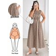 thumbnail image 1 of Womens Brown Plaid Smocked Midi Dress With Pockets, 1 of 5