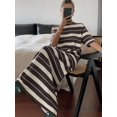 thumbnail image 1 of Womens Brown Striped Knit Dress With Round Neck Short Sleeve And Loose, 1 of 7