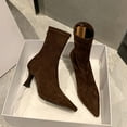 thumbnail image 1 of Womens Brown Suede Fall Boots with Zip, Ankle, Mid Calf, Pointed Toe, Kitten Heel, Dressy, Short Boots, 1 of 13