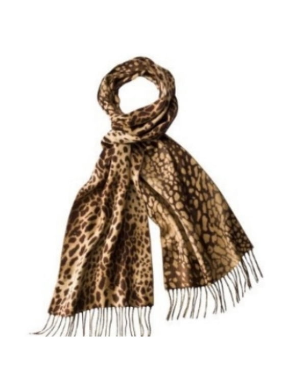 Womens Brown & Tan Leopard Print Fring Winter Neck Scarf