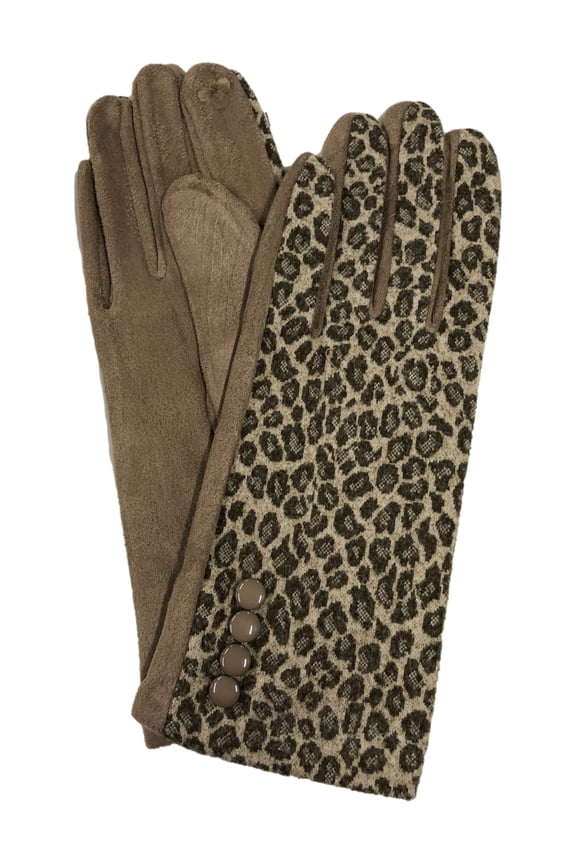 Womens Brown & Tan Leopard Print Stretch Fit Text & Tech Touchscreen Gloves