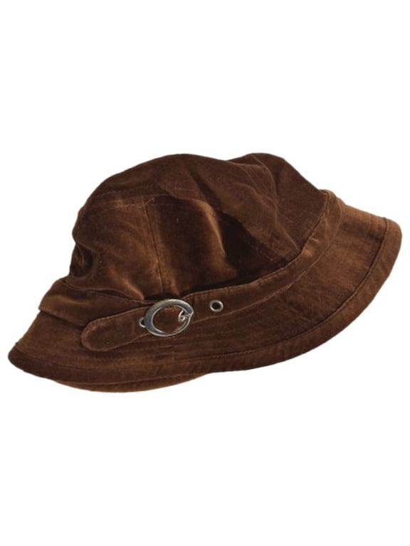 Womens Brown Velvet Bucket Hat With Buckle