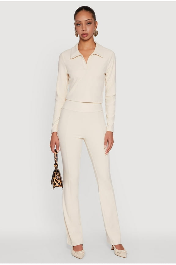 Womens Brushed Knit Pintuck Pull On Slim Pants