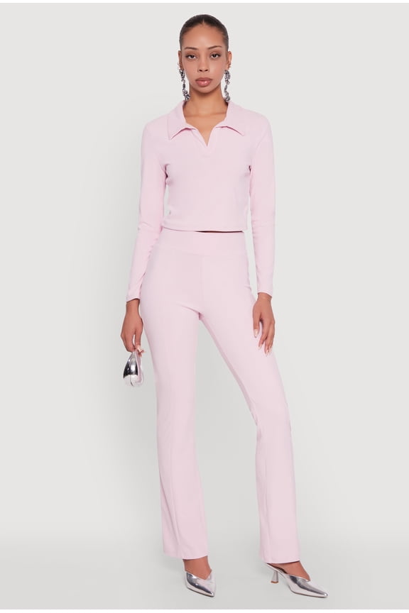 Womens Brushed Knit Pintuck Pull On Slim Pants