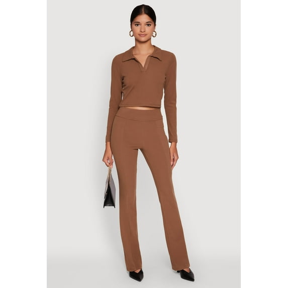 Womens Brushed Knit Pintuck Pull On Slim Pants