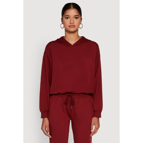 Womens Bubble Hem Fleece Lined Hooded Crop Sweatshirt