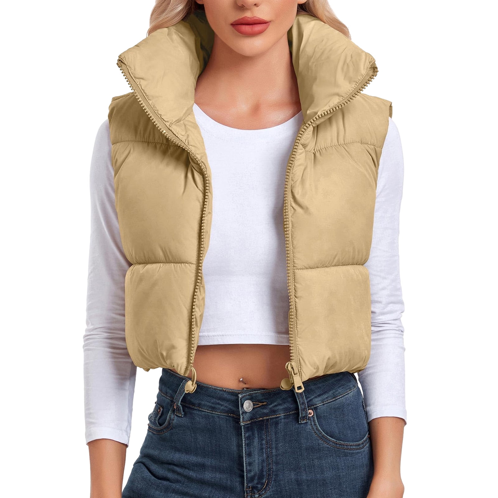 Womens Bubble Vest Vintage Winter Puffer Vests Cropped Padded Jackets