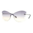 thumbnail image 1 of Womens Bubbly Butterfly Beveled Rimless Shield Sunglasses Silver - Grey Brown, 1 of 4